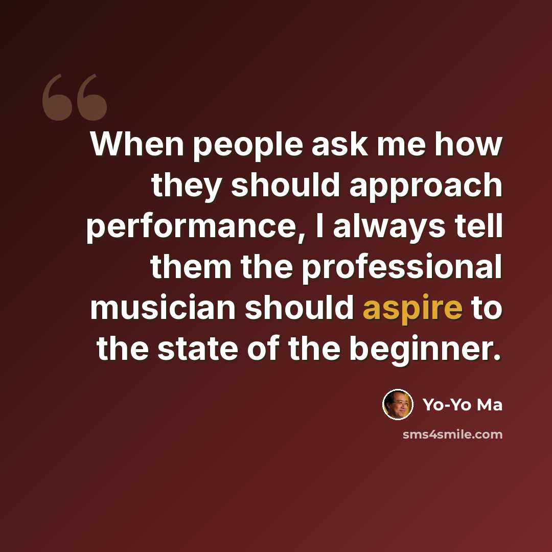 “When people ask me how they should approach performance, I always tell them the professional musician should aspire to the state of the beginner.” quote by Yo-Yo Ma