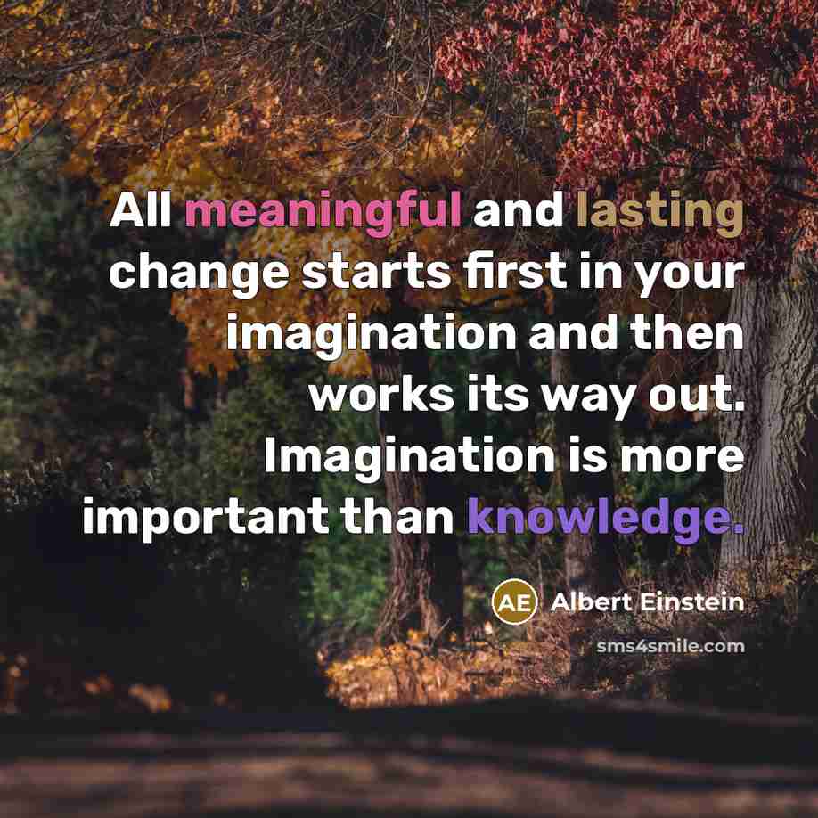 “All meaningful and lasting change starts first in your imagination and then works its way out. Imagination is more important than knowledge.” quote by Albert Einstein