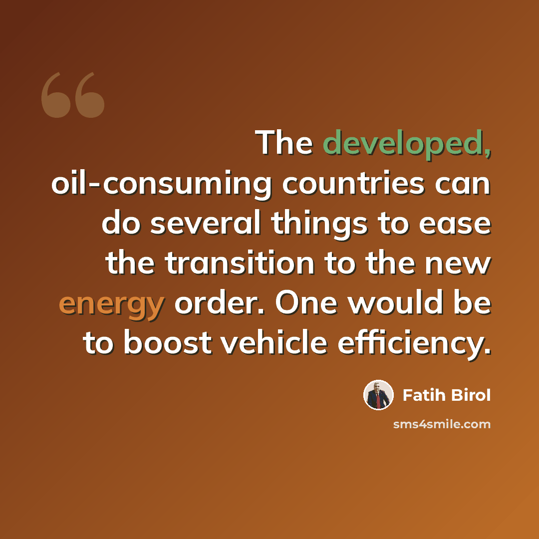 “The developed, oil-consuming countries can do several things to ease the transition to the new energy order. One would be to boost vehicle efficiency.” quote by Fatih Birol