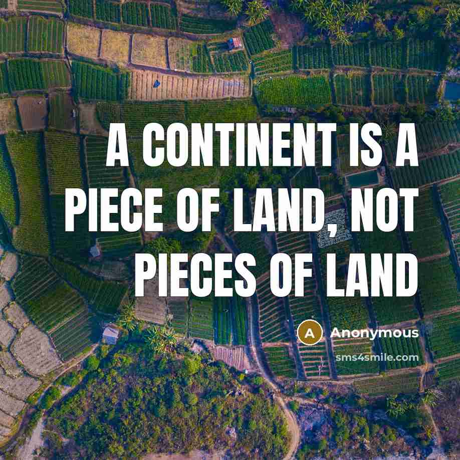 “A continent is a piece of land, not pieces of land” quote by Anonymous