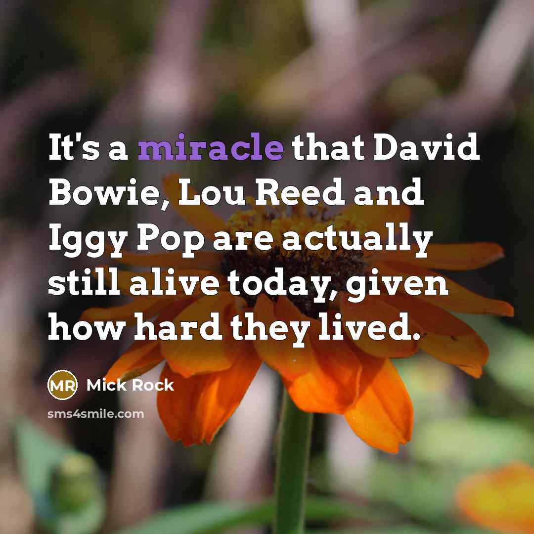 “It's a miracle that David Bowie, Lou Reed and Iggy Pop are actually still alive today, given how hard they lived.” quote by Mick Rock