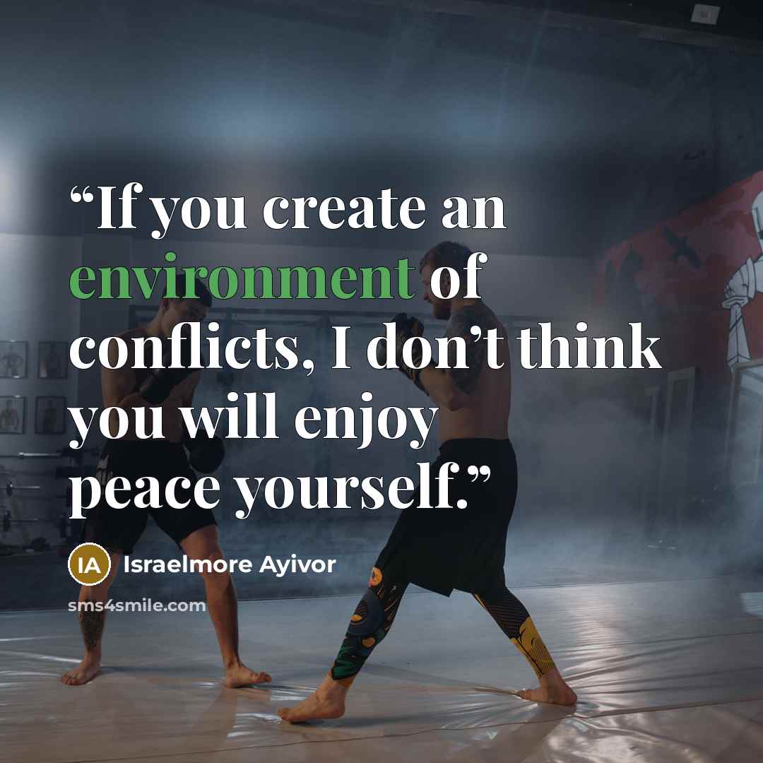 “If you create an environment of conflicts, I don’t think you will enjoy peace yourself.” quote by Israelmore Ayivor