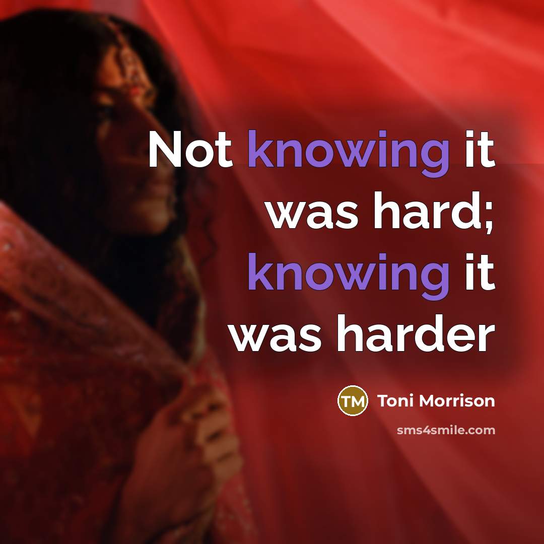 “Not knowing it was hard; knowing it was harder” quote by Toni Morrison