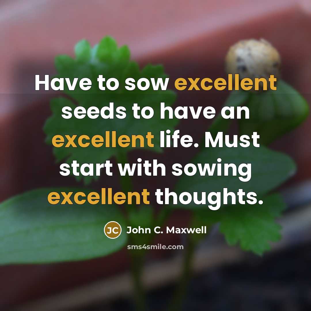 “Have to sow excellent seeds to have an excellent life. Must start with sowing excellent thoughts.” quote by John C. Maxwell