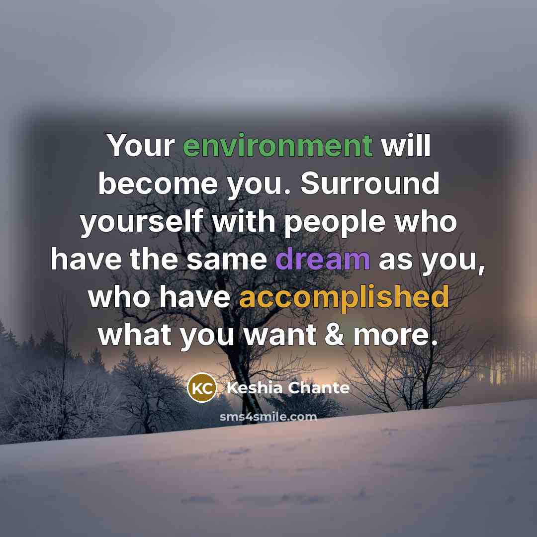 “Your environment will become you. Surround yourself with people who have the same dream as you, who have accomplished what you want & more.” quote by Keshia Chante