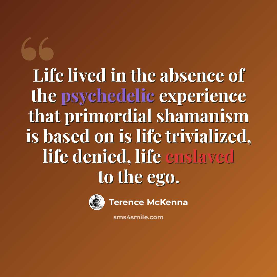 “Life lived in the absence of the psychedelic experience that primordial shamanism is based on is life trivialized, life denied, life enslaved to the ego.” quote by Terence McKenna