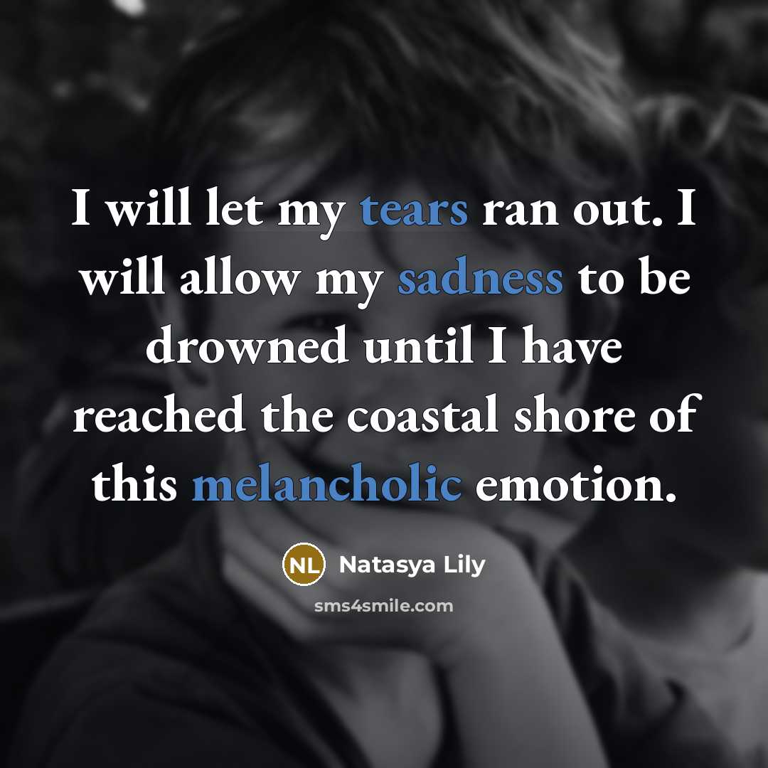 “I will let my tears ran out. I will allow my sadness to be drowned until I have reached the coastal shore of this melancholic emotion.” quote by Natasya Lily