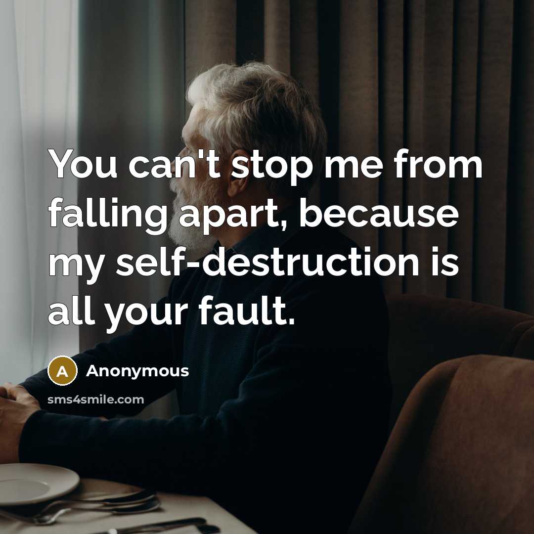 “You can't stop me from falling apart, because my self-destruction is all your fault.” quote by Anonymous