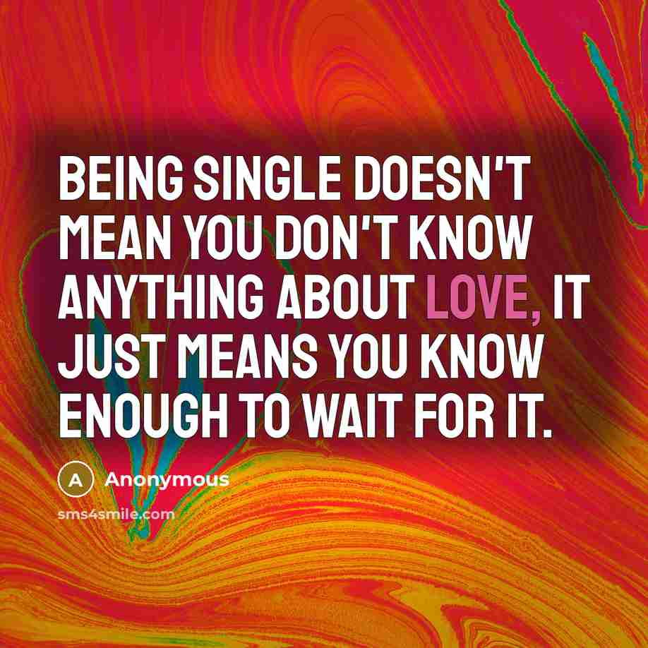 “Being single doesn't mean you don't know anything about love, it just means you know enough to wait for it.” quote by Anonymous