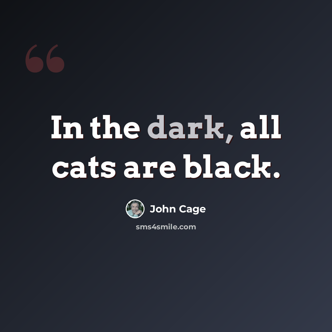 “In the dark, all cats are black.” quote by John Cage