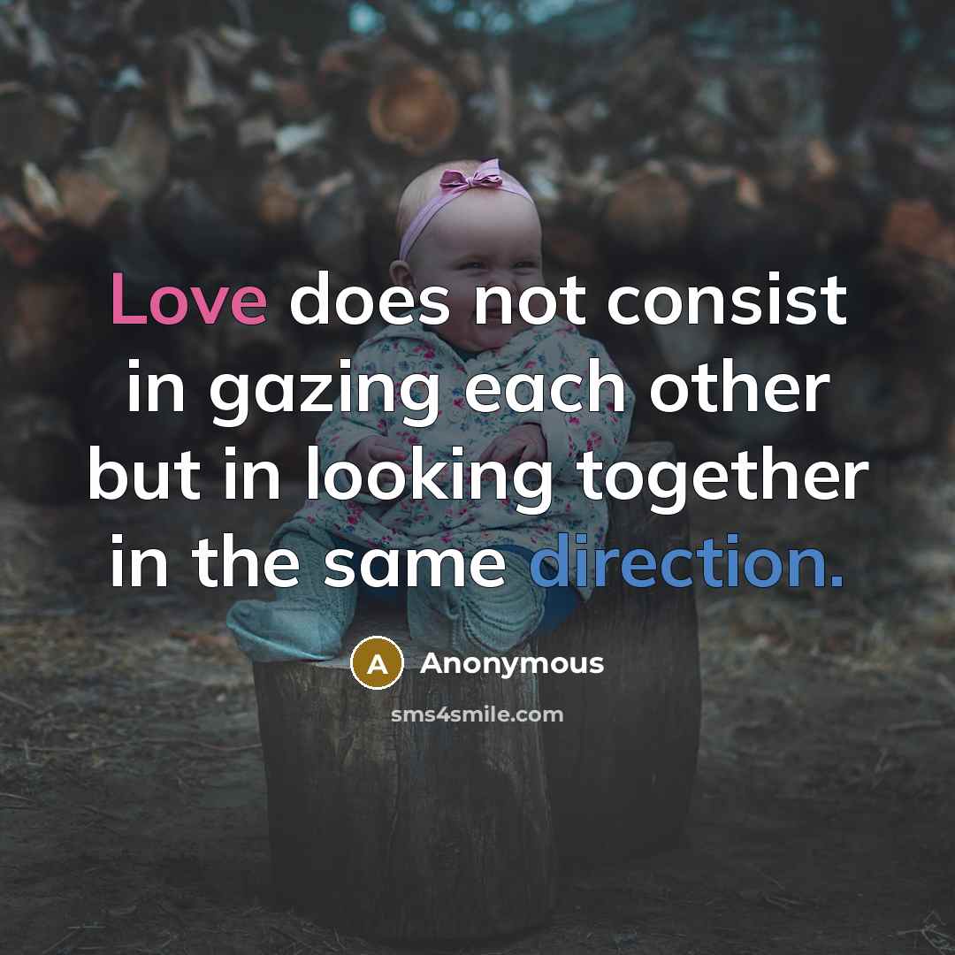 “Love does not consist in gazing each other but in looking together in the same direction.” quote by Anonymous