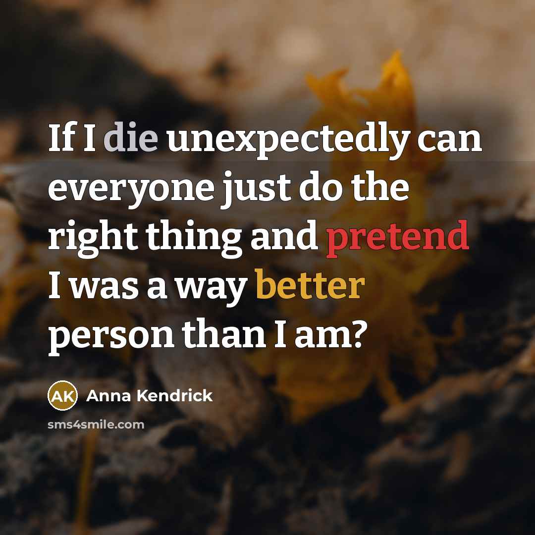 “If I die unexpectedly can everyone just do the right thing and pretend I was a way better person than I am?” quote by Anna Kendrick