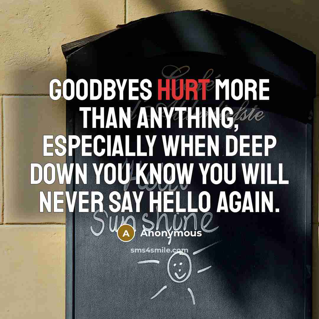 “Goodbyes hurt more than anything, especially when deep down you know you will never say hello again.” quote by Anonymous