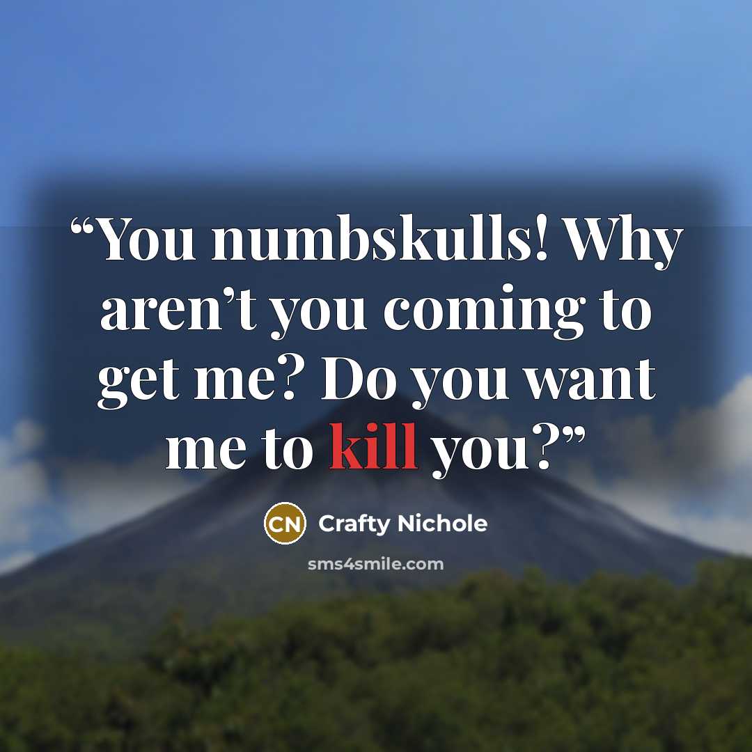 “You numbskulls! Why aren’t you coming to get me? Do you want me to kill you?” quote by Crafty Nichole