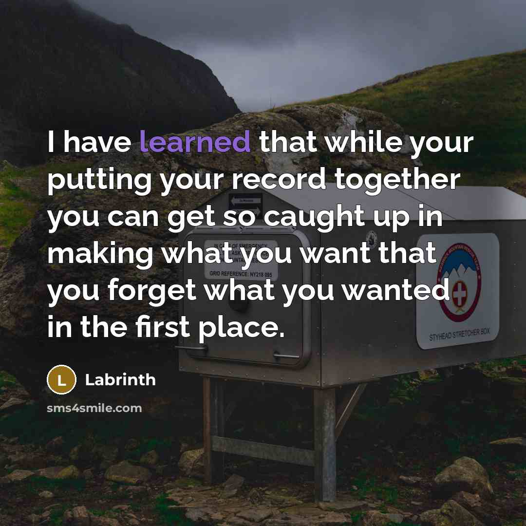 “I have learned that while your putting your record together you can get so caught up in making what you want that you forget what you wanted in the first place.” quote by Labrinth