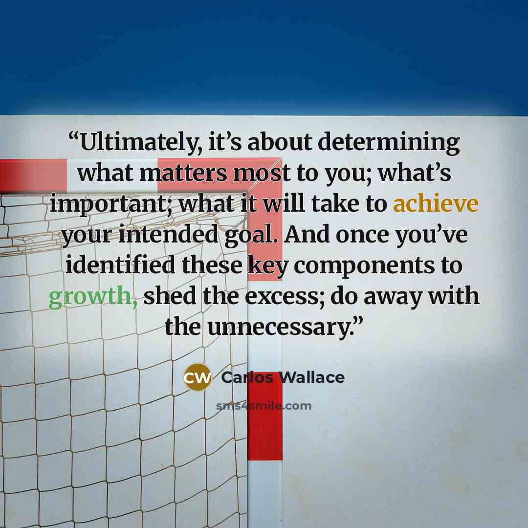“Ultimately, it’s about determining what matters most to you; what’s important; what it will take to achieve your intended goal. And once you’ve identified these key components to growth, shed the excess; do away with the unnecessary.” quote by Carlos Wallace