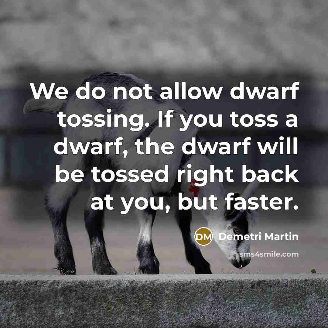 “We do not allow dwarf tossing. If you toss a dwarf, the dwarf will be tossed right back at you, but faster.” quote by Demetri Martin