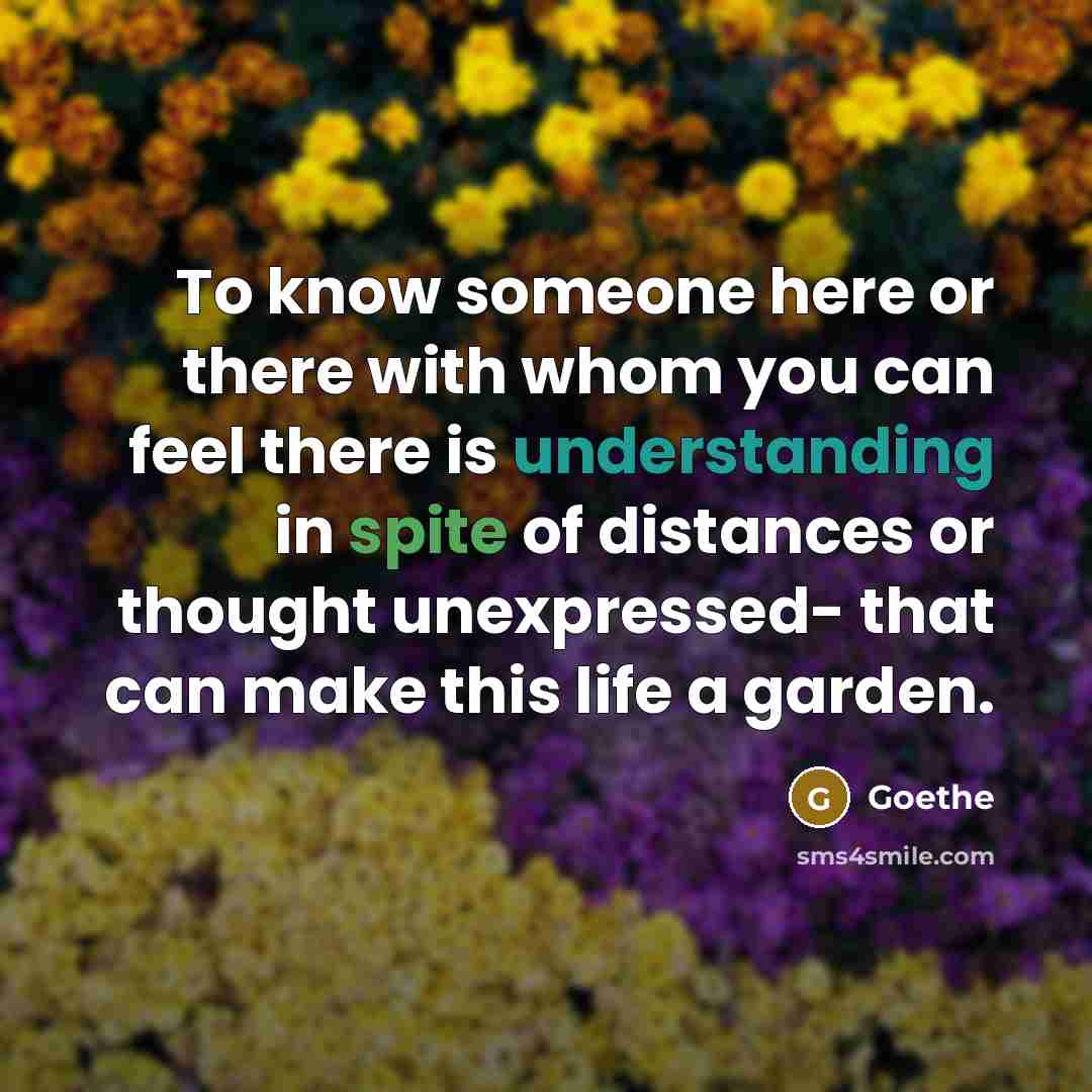 “To know someone here or there with whom you can feel there is understanding in spite of distances or thought unexpressed- that can make this life a garden.” quote by Goethe