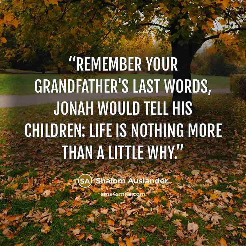 “Remember your grandfather's last words, Jonah would tell his children: Life is nothing more than a little why.” quote by Shalom Auslander