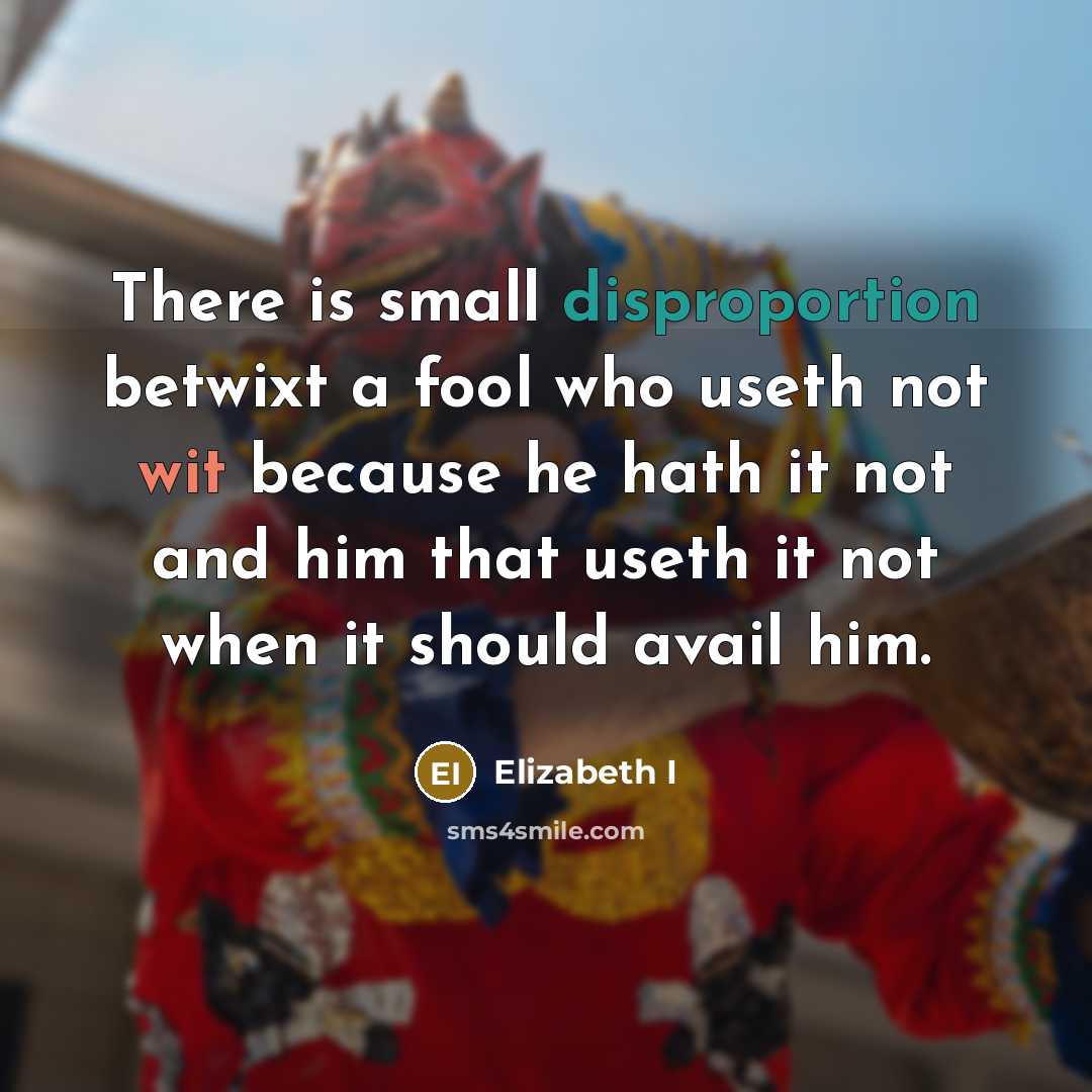“There is small disproportion betwixt a fool who useth not wit because he hath it not and him that useth it not when it should avail him.” quote by Elizabeth I