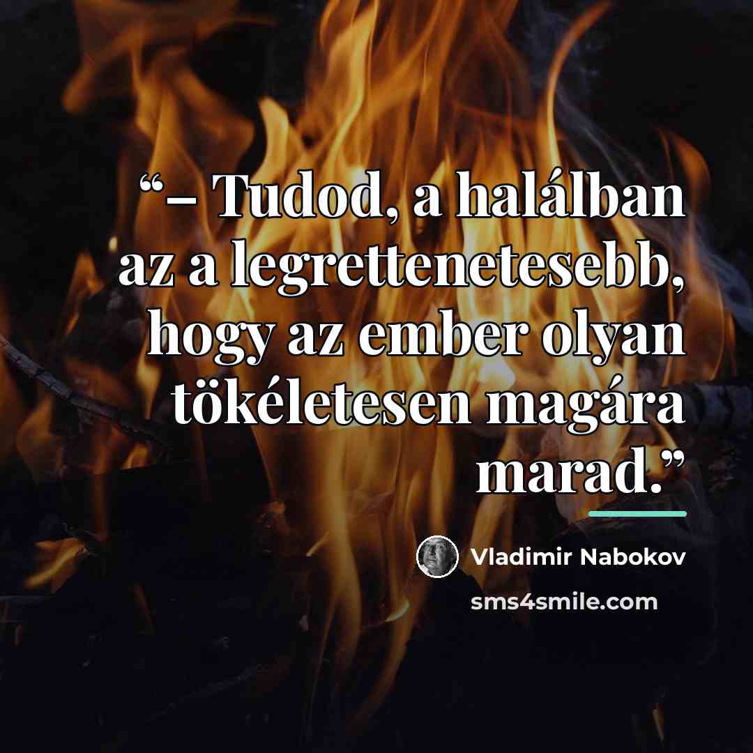 “– Tudod, a halálban az a legrettenetesebb, hogy az ember olyan tökéletesen magára marad.” quote by Vladimir Nabokov