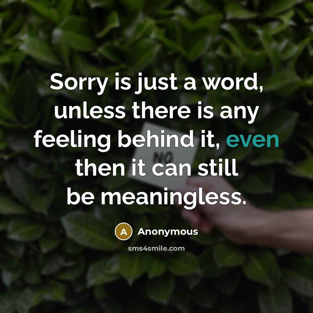 “Sorry is just a word, unless there is any feeling behind it, even then it can still be meaningless.” quote by Anonymous