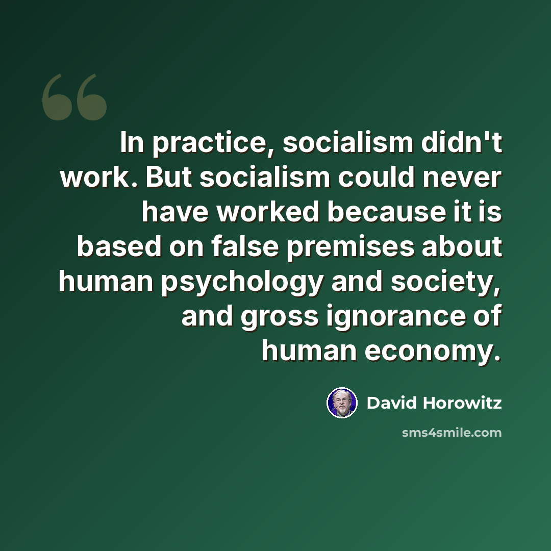 “In practice, socialism didn't work. But socialism could never have worked because it is based on false premises about human psychology and society, and gross ignorance of human economy.” quote by David Horowitz