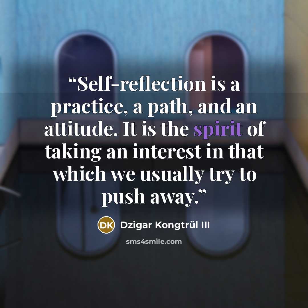 “Self-reflection is a practice, a path, and an attitude. It is the spirit of taking an interest in that which we usually try to push away.” quote by Dzigar Kongtrül III