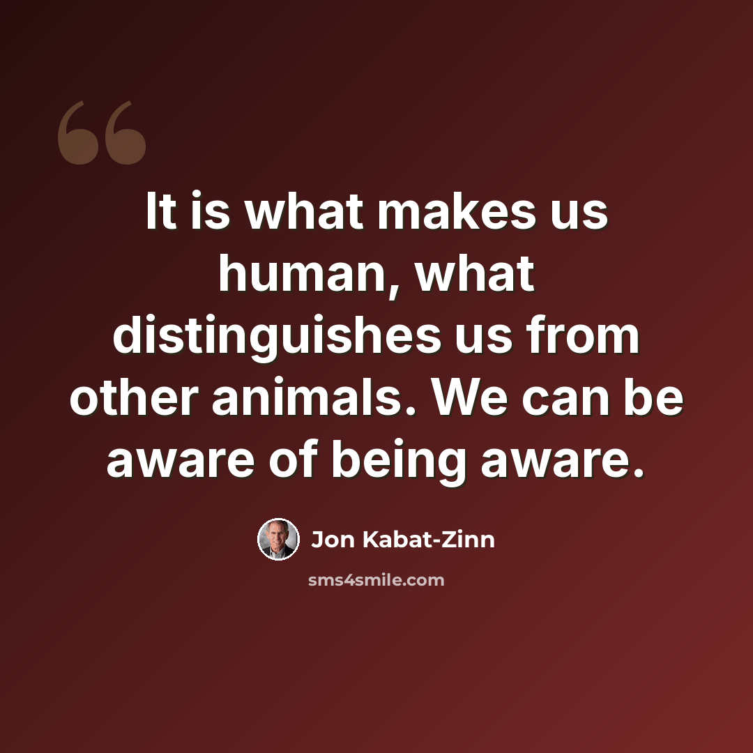“It is what makes us human, what distinguishes us from other animals. We can be aware of being aware.” quote by Jon Kabat-Zinn