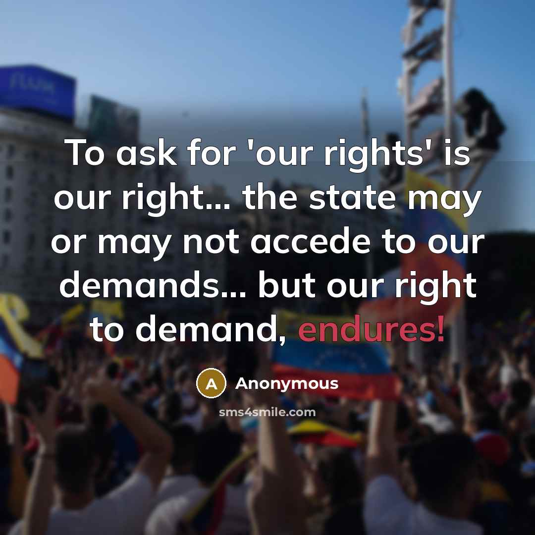 “To ask for 'our rights' is our right... the state may or may not accede to our demands... but our right to demand, endures!” quote by Anonymous