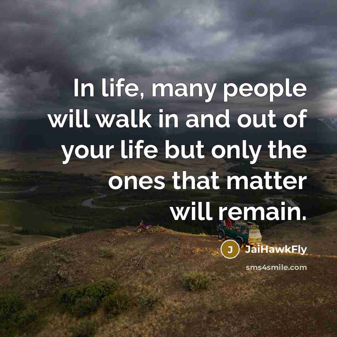 “In life, many people will walk in and out of your life but only the ones that matter will remain.” quote by JaiHawkFly