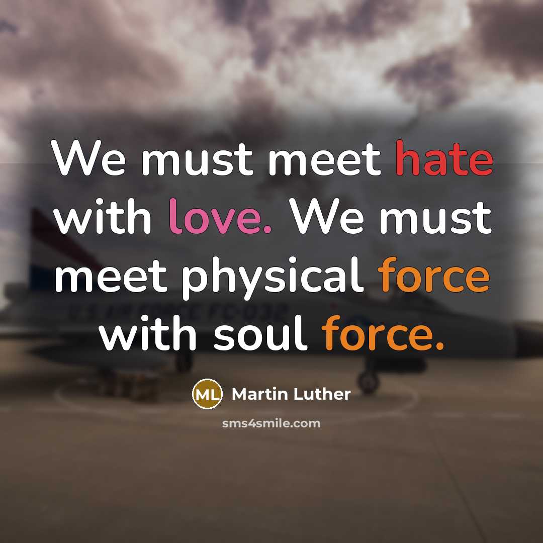 “We must meet hate with love. We must meet physical force with soul force.” quote by Martin Luther