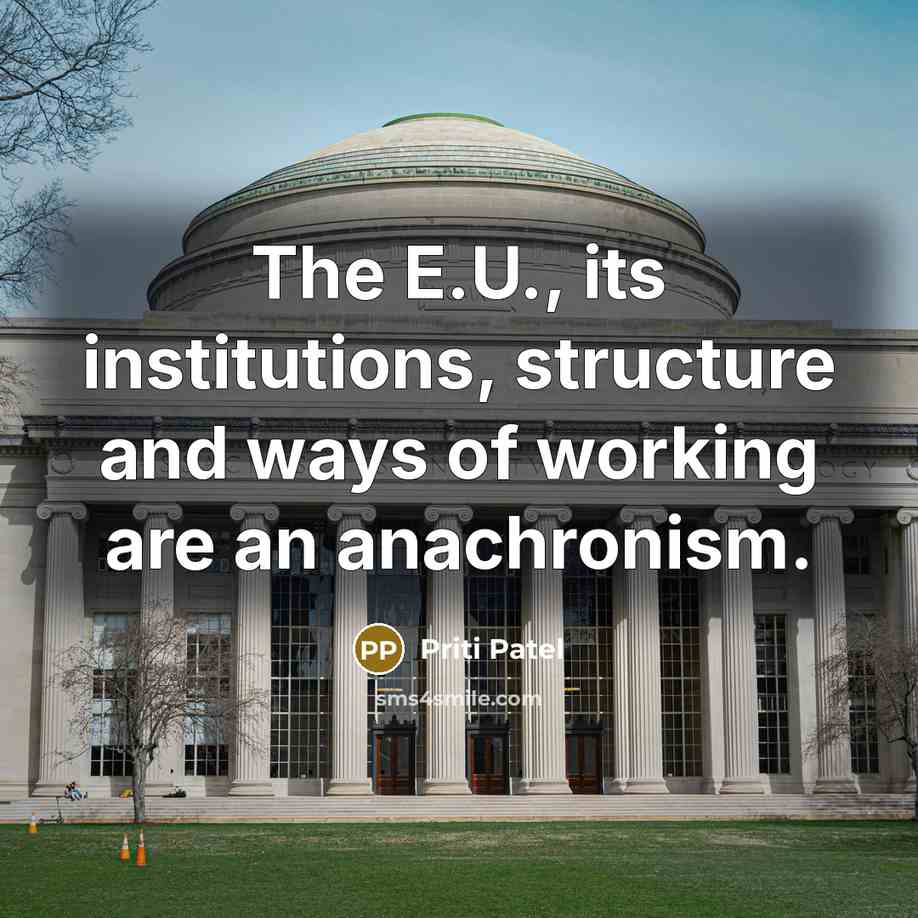 “The E.U., its institutions, structure and ways of working are an anachronism.” quote by Priti Patel