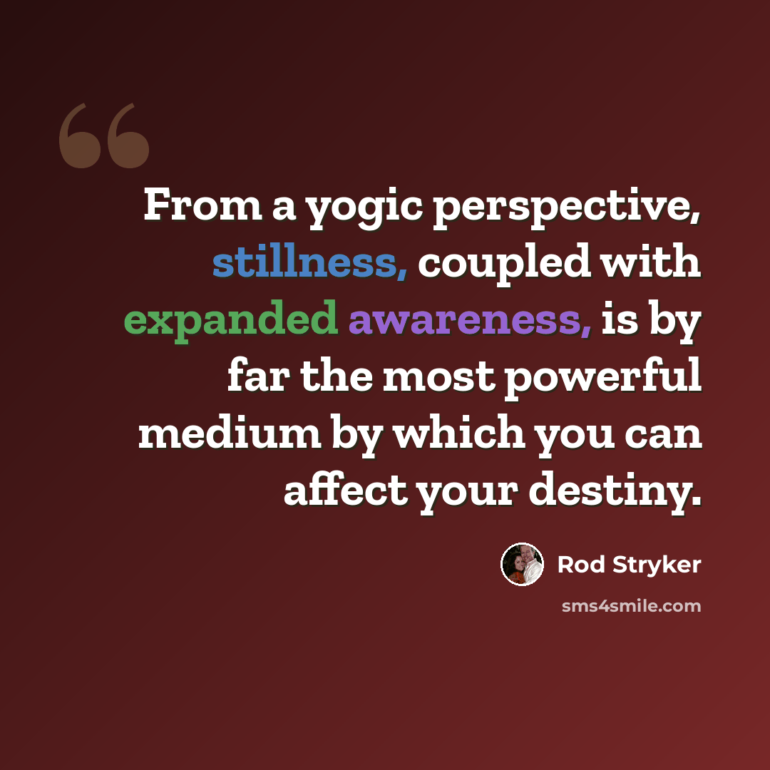 “From a yogic perspective, stillness, coupled with expanded awareness, is by far the most powerful medium by which you can affect your destiny.” quote by Rod Stryker