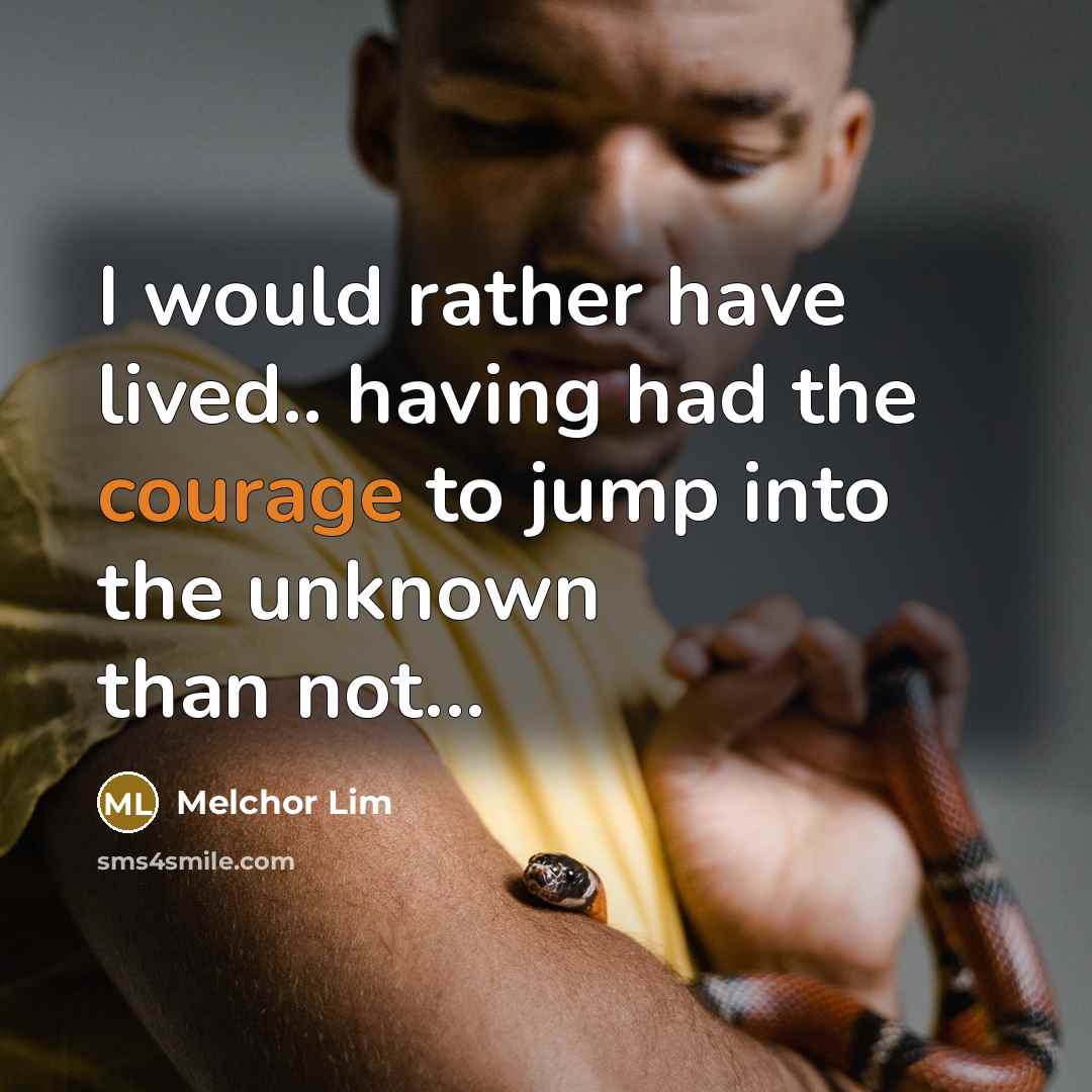“I would rather have lived.. having had the courage to jump into the unknown than not...” quote by Melchor Lim
