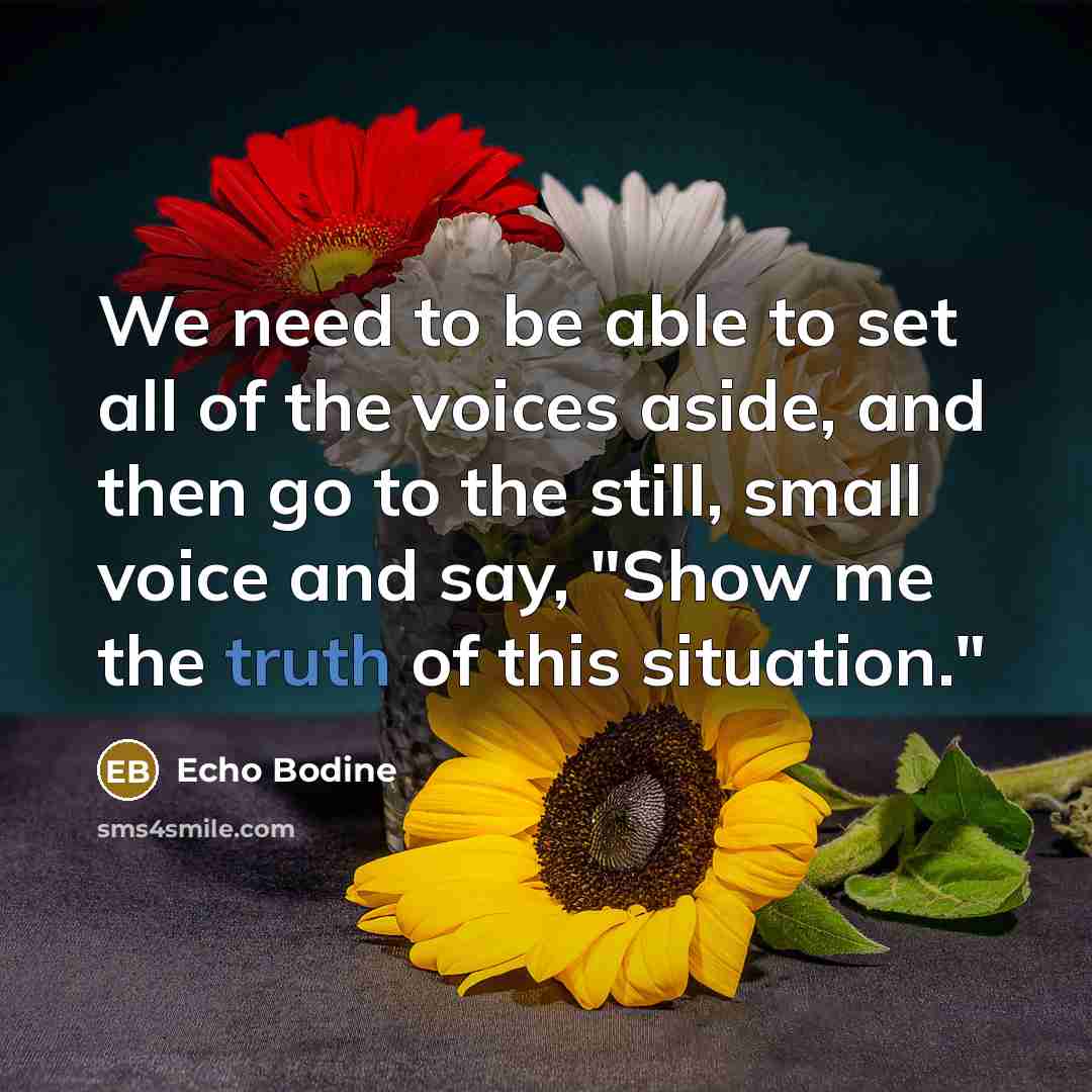 “We need to be able to set all of the voices aside, and then go to the still, small voice and say, "Show me the truth of this situation."” quote by Echo Bodine