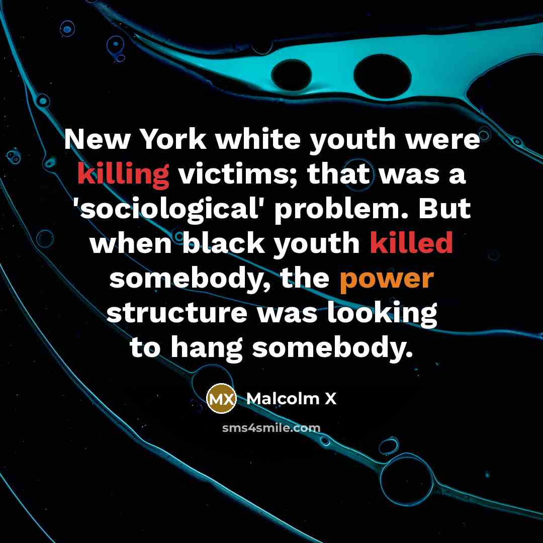 “New York white youth were killing victims; that was a 'sociological' problem. But when black youth killed somebody, the power structure was looking to hang somebody.” quote by Malcolm X