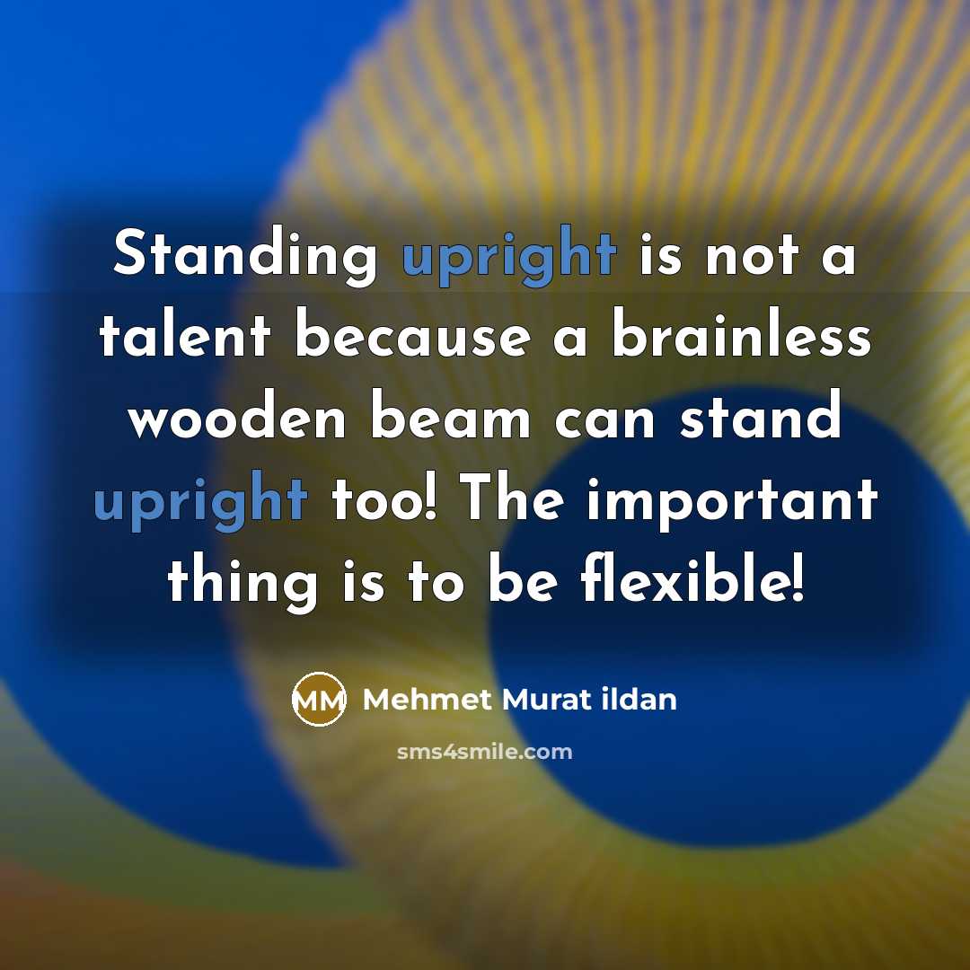 “Standing upright is not a talent because a brainless wooden beam can stand upright too! The important thing is to be flexible!” quote by Mehmet Murat Ildan