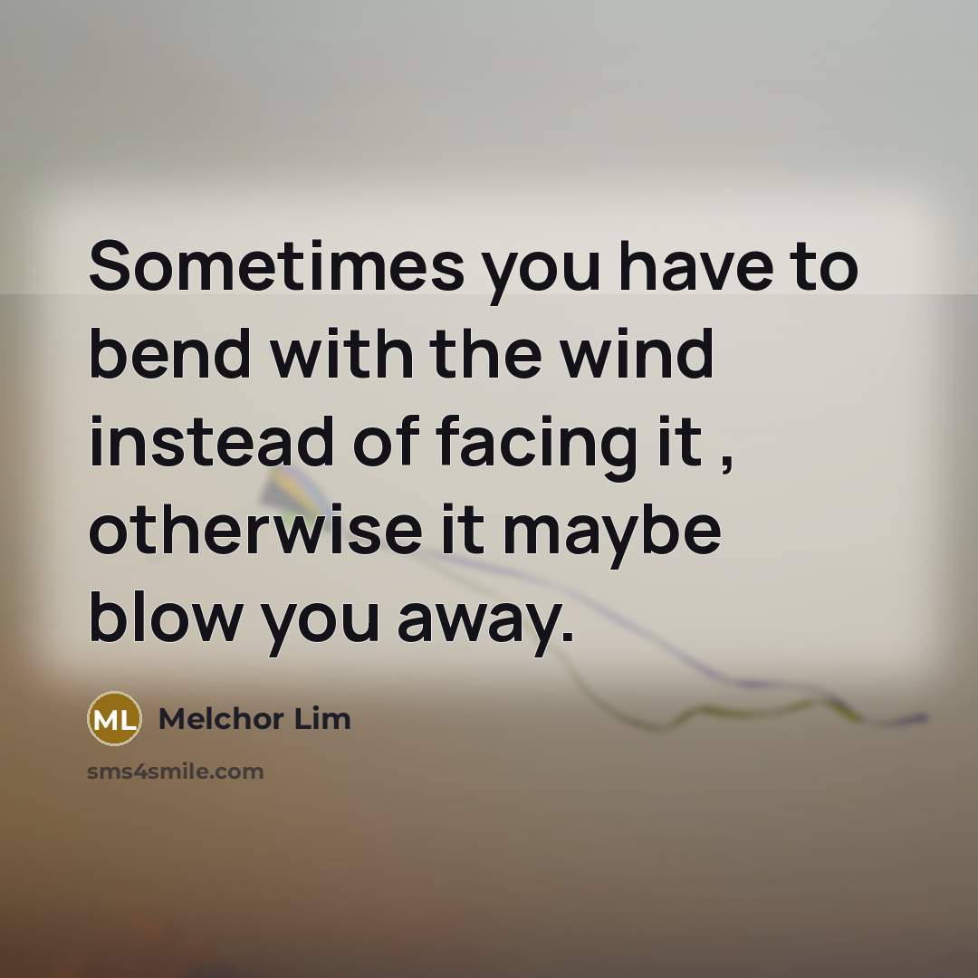 “Sometimes you have to bend with the wind instead of facing it , otherwise it maybe blow you away.” quote by Melchor Lim