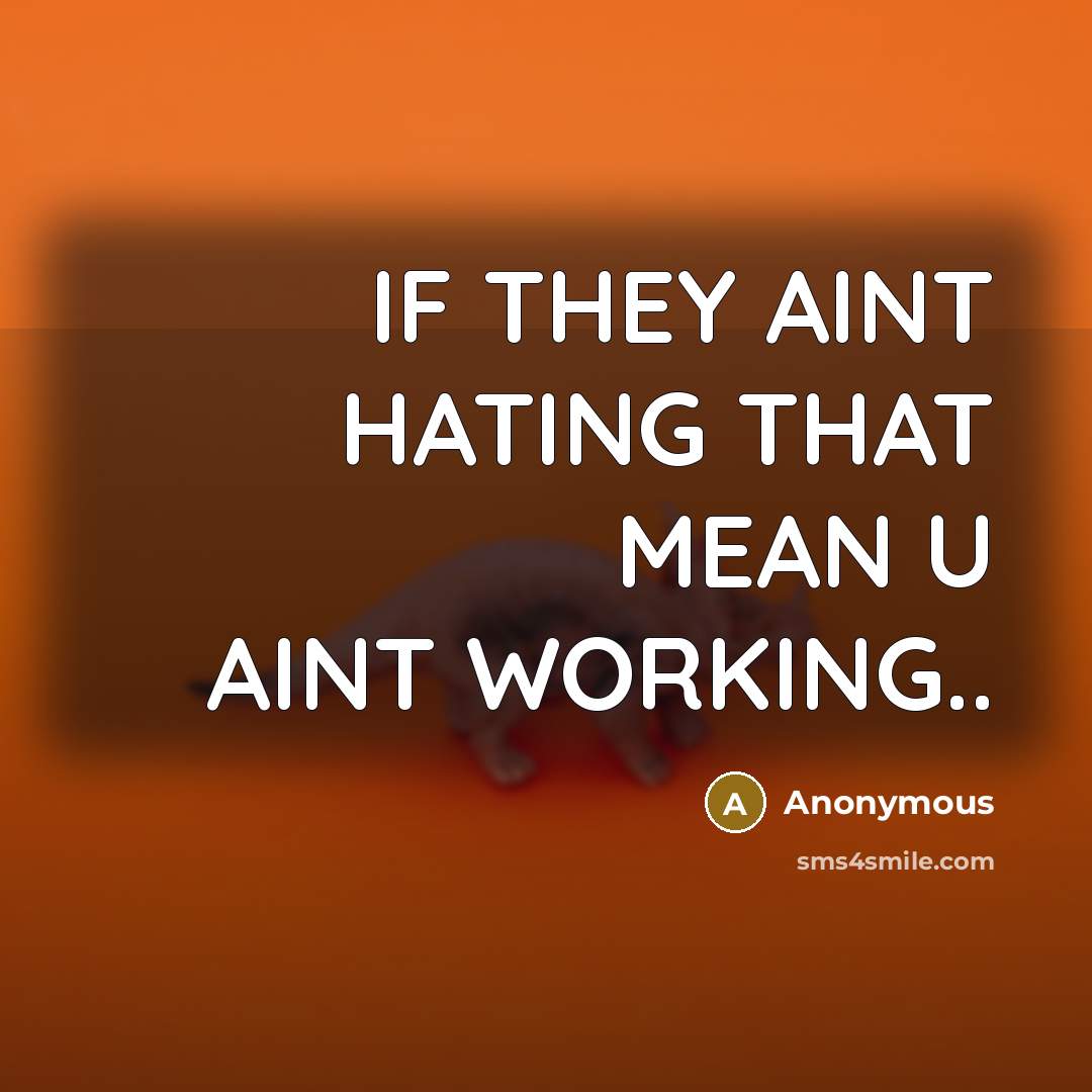 “IF THEY AINT HATING THAT MEAN U AINT WORKING..” quote by Anonymous
