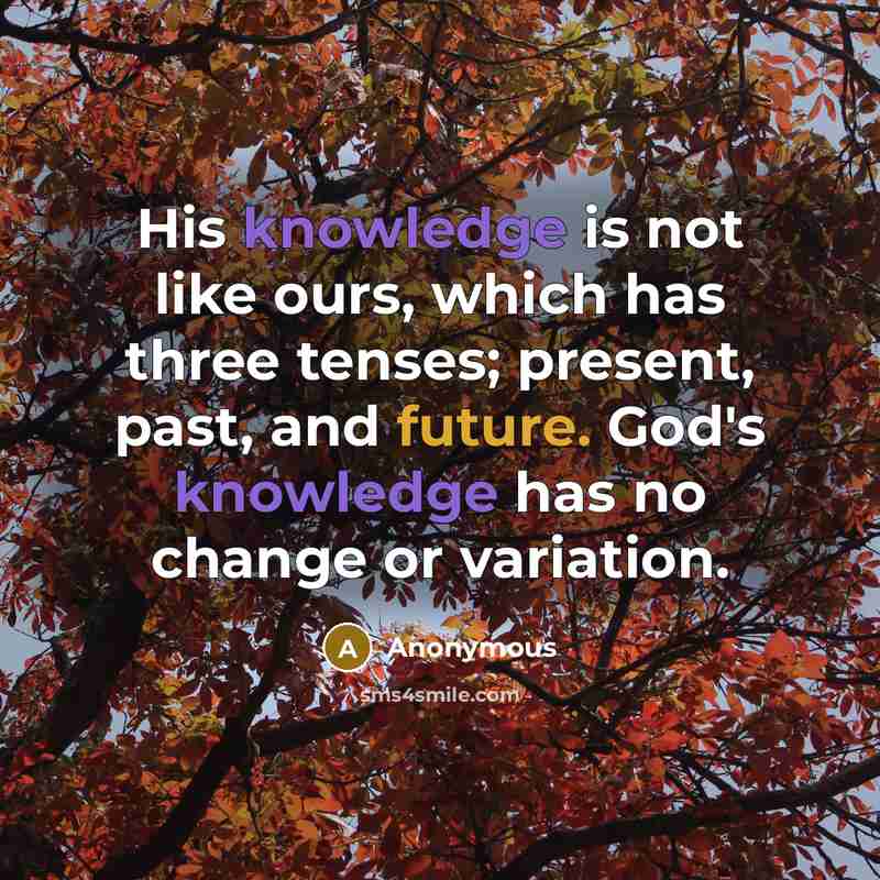 “His knowledge is not like ours, which has three tenses; present, past, and future. God's knowledge has no change or variation.” quote by Anonymous