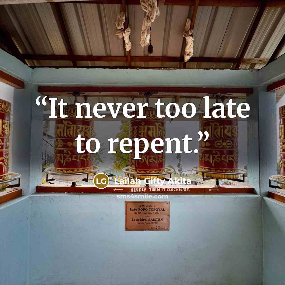 “It never too late to repent.” quote by Lailah Gifty Akita