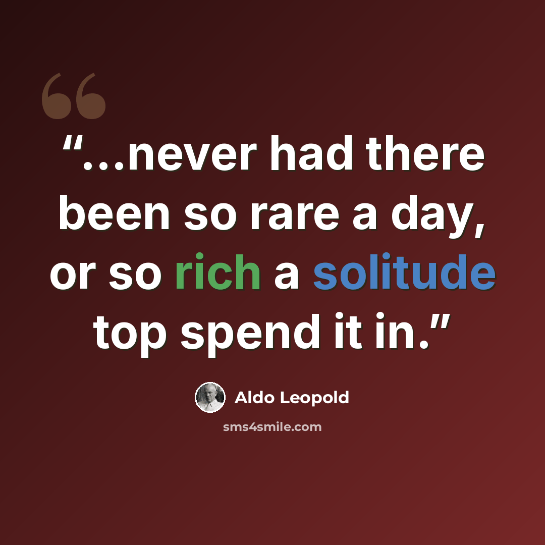 “...never had there been so rare a day, or so rich a solitude top spend it in.” quote by Aldo Leopold