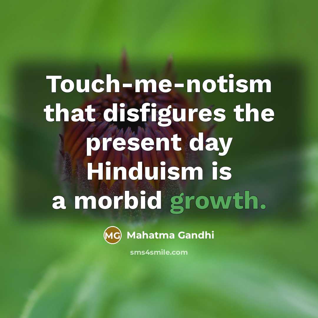 “Touch-me-notism that disfigures the present day Hinduism is a morbid growth.” quote by Mahatma Gandhi