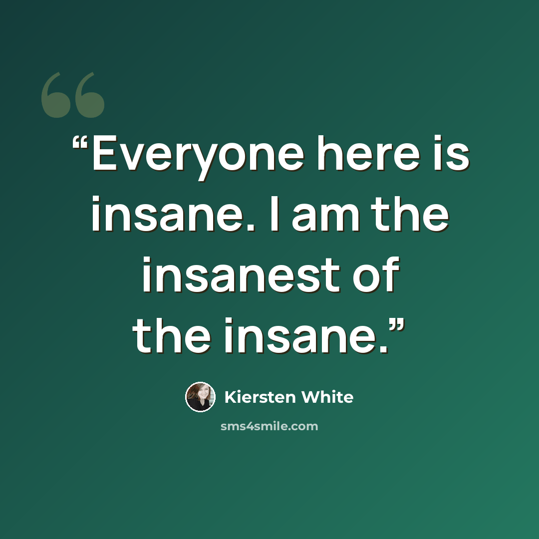 “Everyone here is insane. I am the insanest of the insane.” quote by Kiersten White