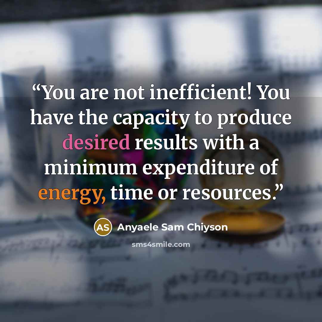 “You are not inefficient! You have the capacity to produce desired results with a minimum expenditure of energy, time or resources.” quote by Anyaele Sam Chiyson