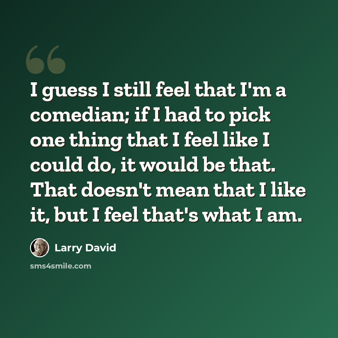 “I guess I still feel that I'm a comedian; if I had to pick one thing that I feel like I could do, it would be that. That doesn't mean that I like it, but I feel that's what I am.” quote by Larry David