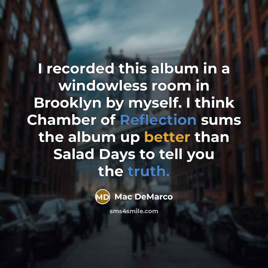 “I recorded this album in a windowless room in Brooklyn by myself. I think Chamber of Reflection sums the album up better than Salad Days to tell you the truth.” quote by Mac DeMarco