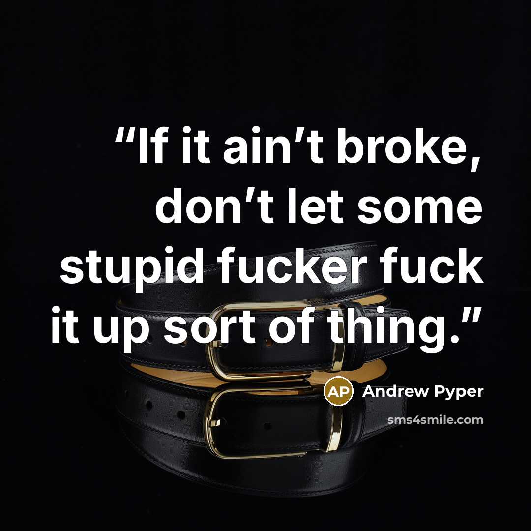 “If it ain’t broke, don’t let some stupid fucker fuck it up sort of thing.” quote by Andrew Pyper