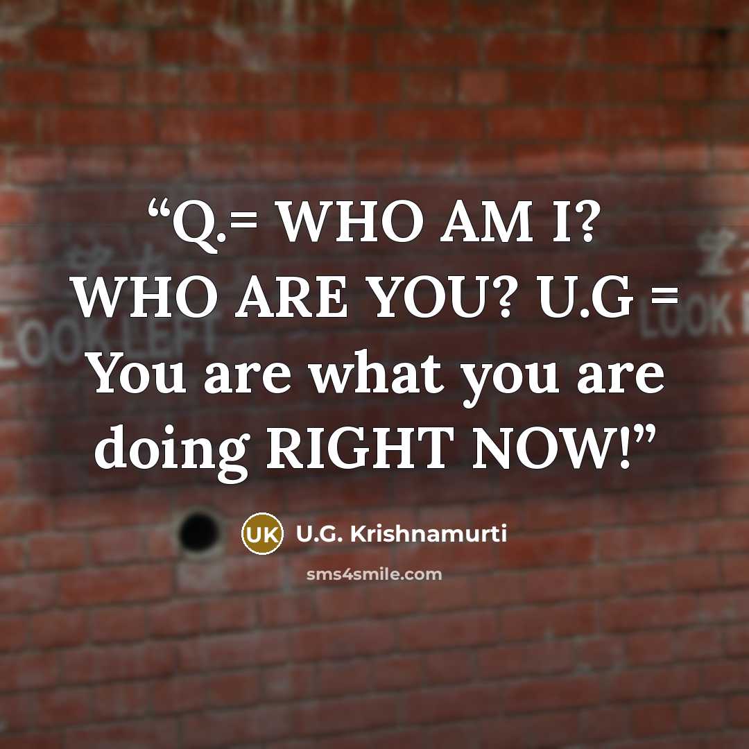 “Q.= WHO AM I? WHO ARE YOU? U.G = You are what you are doing RIGHT NOW!” quote by U.G. Krishnamurti